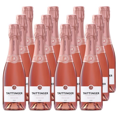 Case of 12 Bottles of Taittinger Brut Prestige Rose Champagne 37.5cl – Ideal for Parties or Giveaways